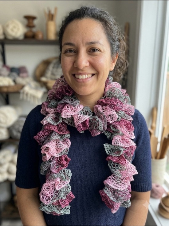 Hand Crafted Accessories - Crochet pink and gray scarf with Shimmer